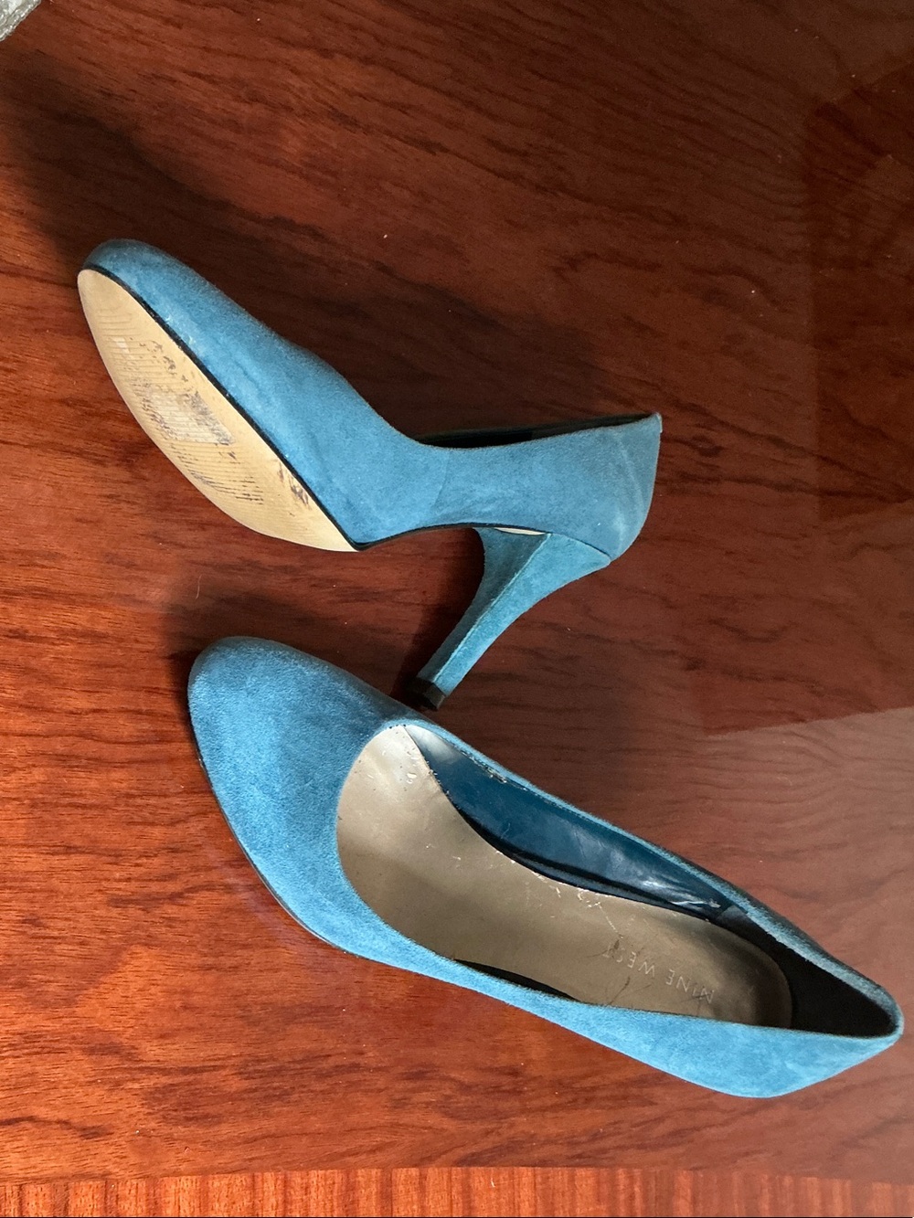 Nine West Teal Suede Mid Stiletto Pumps
